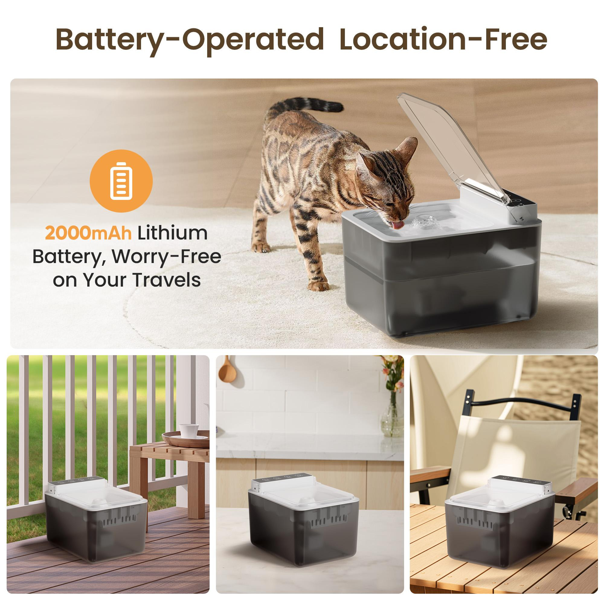 Wireless Rechargeable Battery Operated Cat Water Fountain 304 Stainless Steel105oz/3L Larger Sensor Auto Pet FountainQuiet PumpBPA-FreeRadar Induction