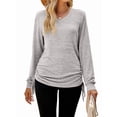 thumbnail image 2 of Female T Shirts Long Sleeve V Neck Basic Tee Casual Loose Fit Soft Fall Tops Outfits Light Grey M, 2 of 9