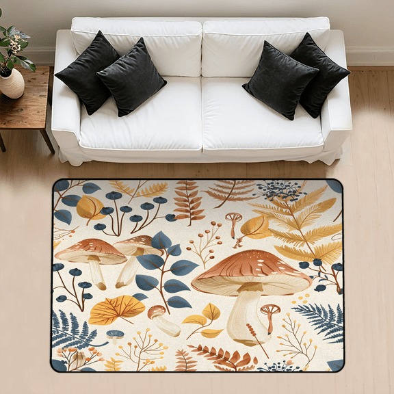 CURLYOOT Fall Mushroom Rug for Living Room Bedroom, 4x6 Ft Washable Area Rug, Non Slip Rugs for Entryway, Large Carpet for Indoor Dining Room