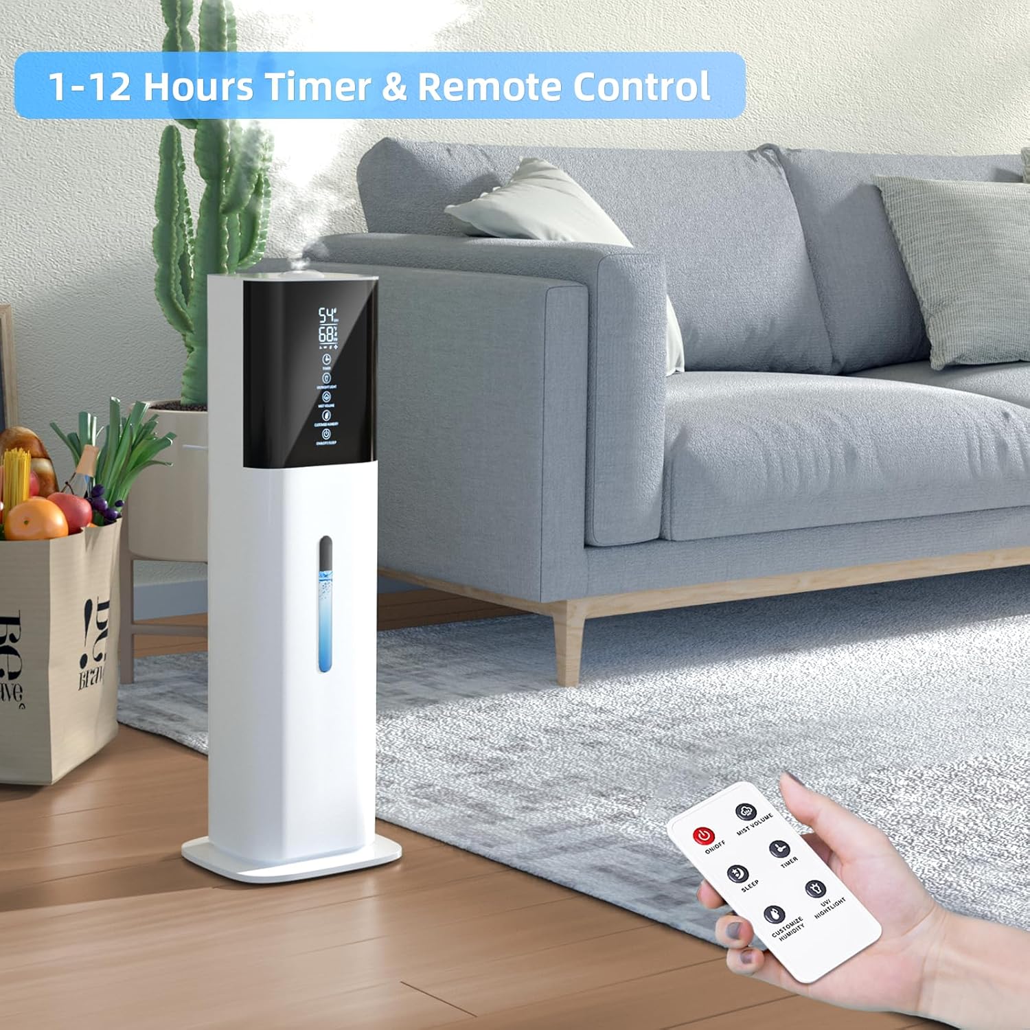 Humidifiers for Bedroom, 2.11Gal 8L Quiet Humidifiers for Large Room with Timer, 360°Nozzle, 3 Speed Ultrasonic Cool Mist Humidifier with Humidistat for Baby Home Adults Plants