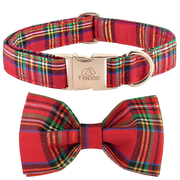 Collar para perro Tunkoo Christmas Plaid, algodón suave, ajustable en L