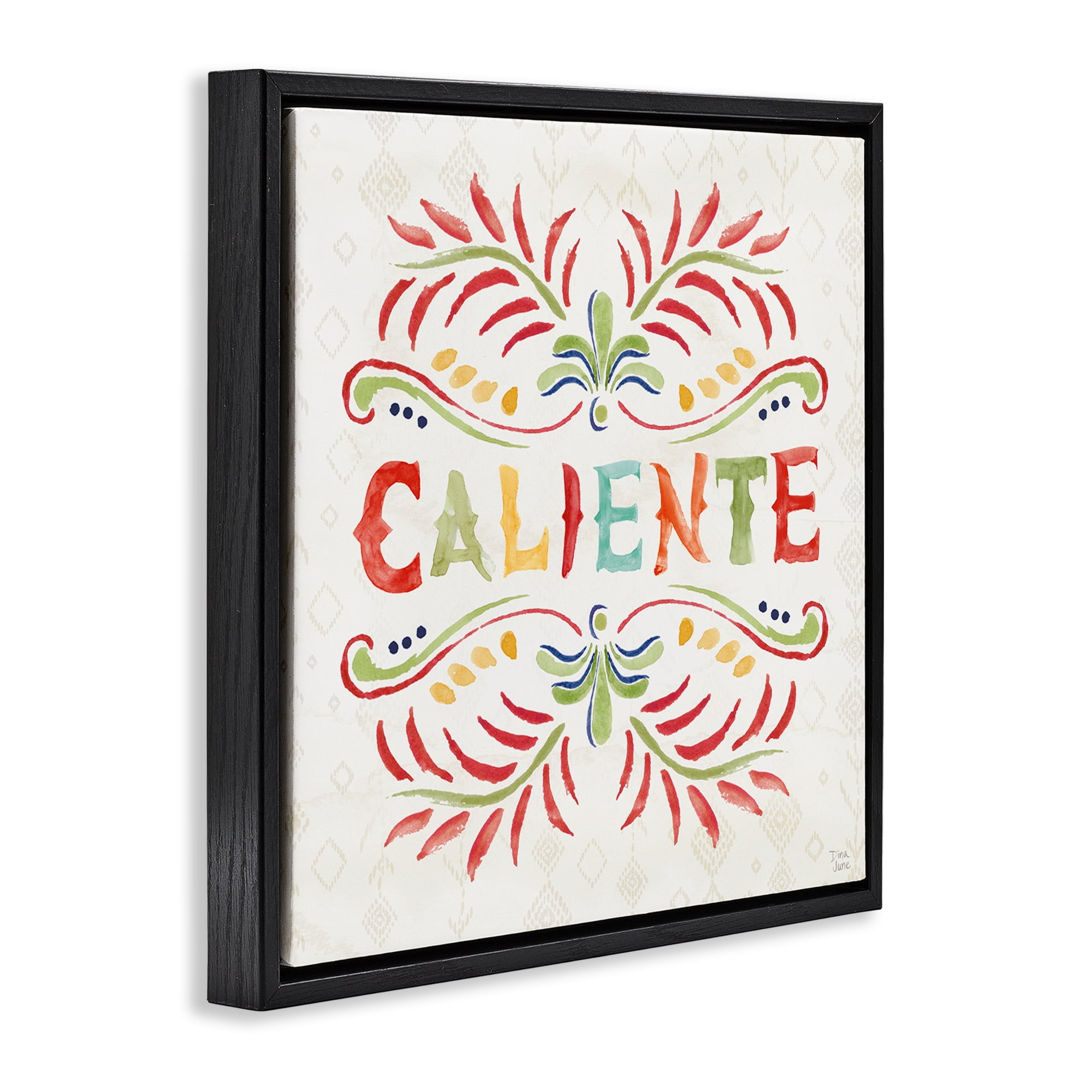 Stupell Industries Caliente con Patrón Vibrante Inspirational Quotes & Sayings Painting Black Floater Framed Art Print Wall Art, 18 x 18