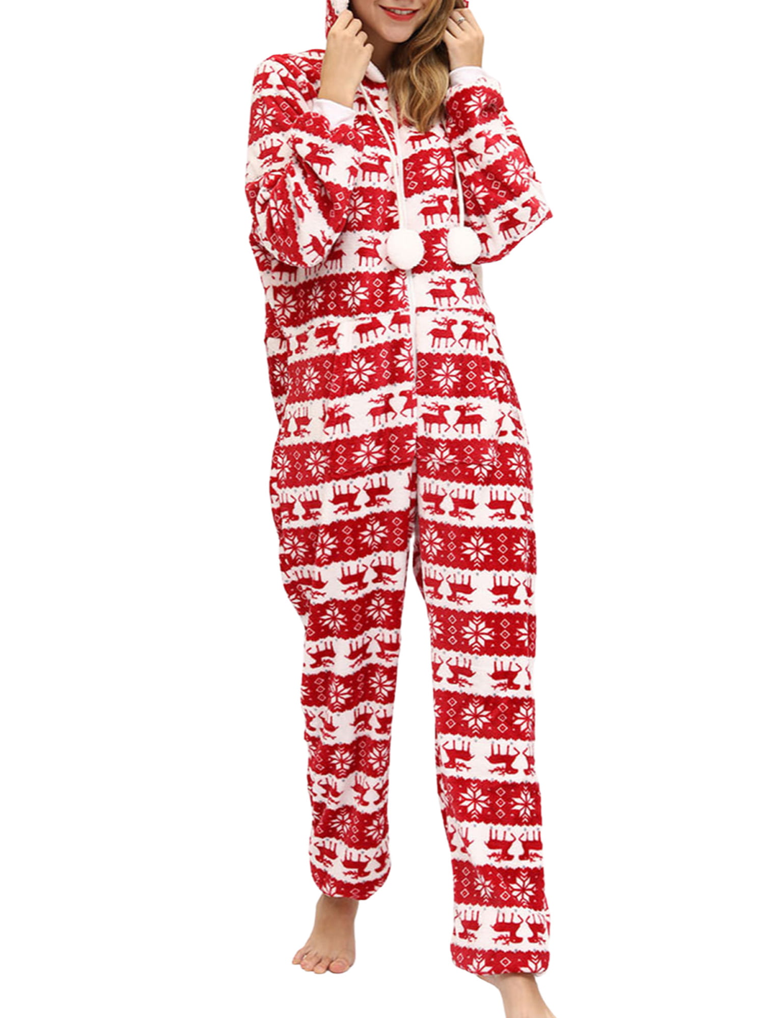 Mxiqqpltky Women Santa Christmas Onesies Hoodie Pajamas Adult Funny  Jumpsuit Sleepwear 