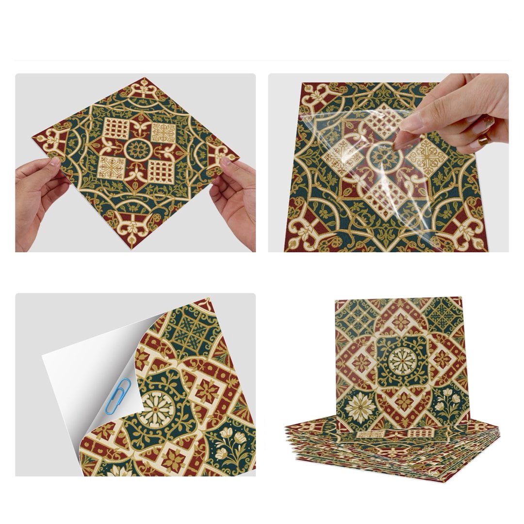 24 Sheets Peel and Stick Tile Sticker Backsplash 7.87" x 7.87" Green Red Flowers Pattern Wall Stickers Self Adhesive Waterproof Decals