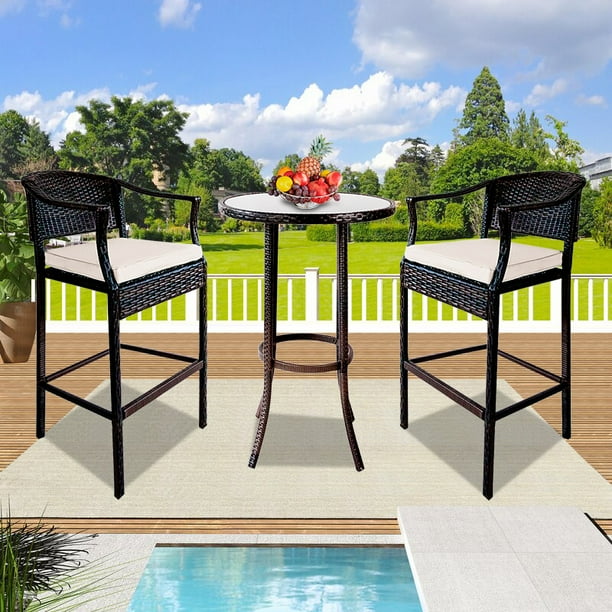 Pe Rattan Bar Height Patio Set Yofe Brown Wicker Outdoor Furniture Bistro For 2 High - Tall Outdoor Patio Set Pe Rattan Bar Height Patio Set Yofe Brown Wicker Outdoor Furniture Bistro For 2 High - Tall Outdoor Patio Set
