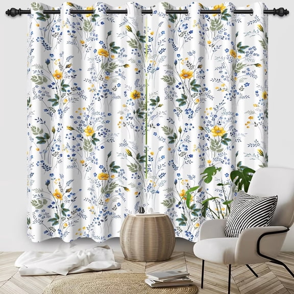 RisChhery Boho Floral Blackout Curtains for Living Room,Grommet Window Drapes,52x84 Inch,2 Panels