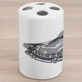 thumbnail image 1 of Cars Ceramic Toothbrush Holder, Hand Drawn Vintage Vehicle with Detailed Front Part Hood Lamps Rear View Mirror, Decorative Versatile Countertop for Bathroom, 4.5" X 2.7", Grey Blue Grey, 1 of 4