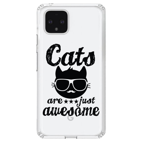 DistinctInk Clear Shockproof Hybrid Case for Google Pixel 4 XL (6.3" Screen) - TPU Bumper Acrylic Back Tempered Glass Screen Protector - Cats Are Just Awesome