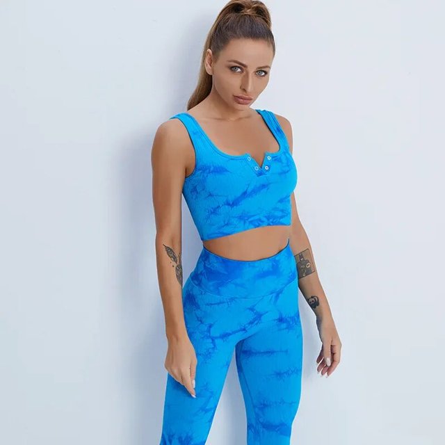 Trajes de Yoga de dos piezas Tie Dye para mujer, chaleco corto sin mangas para gimnasio, conjunto de pantalón y mallas, traje deportivo para Fitness, ropa deportiva de entrenamiento