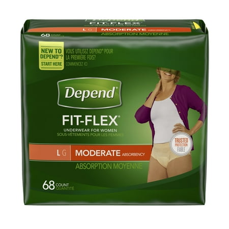 Depend FIT-FLEX Incontinence Underwear for Women, Moderate Absorbency, L, 68 count
