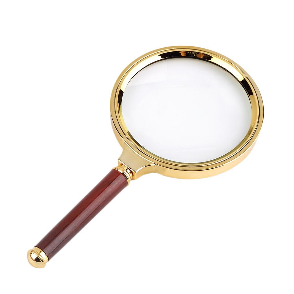 Classic 90mm Handheld Golden Frame and Red Handle 10X Magnifier Magnifying Glass Loupe Reading Jewelry