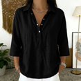 thumbnail image 2 of Workout Tops for Women Stand Collar Solid Button Front Loose Casual Shirt Cute Summer Tops, 2 of 4