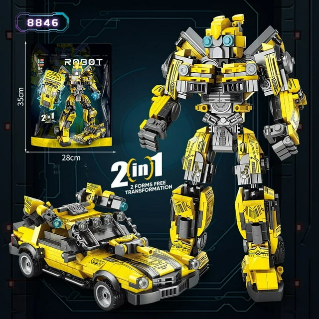 2in 1 Mecha Robot Car Building Blocks Toys, Moving Joints, Pushing Moving Wheels, Children Bricks Toy Boy Gift