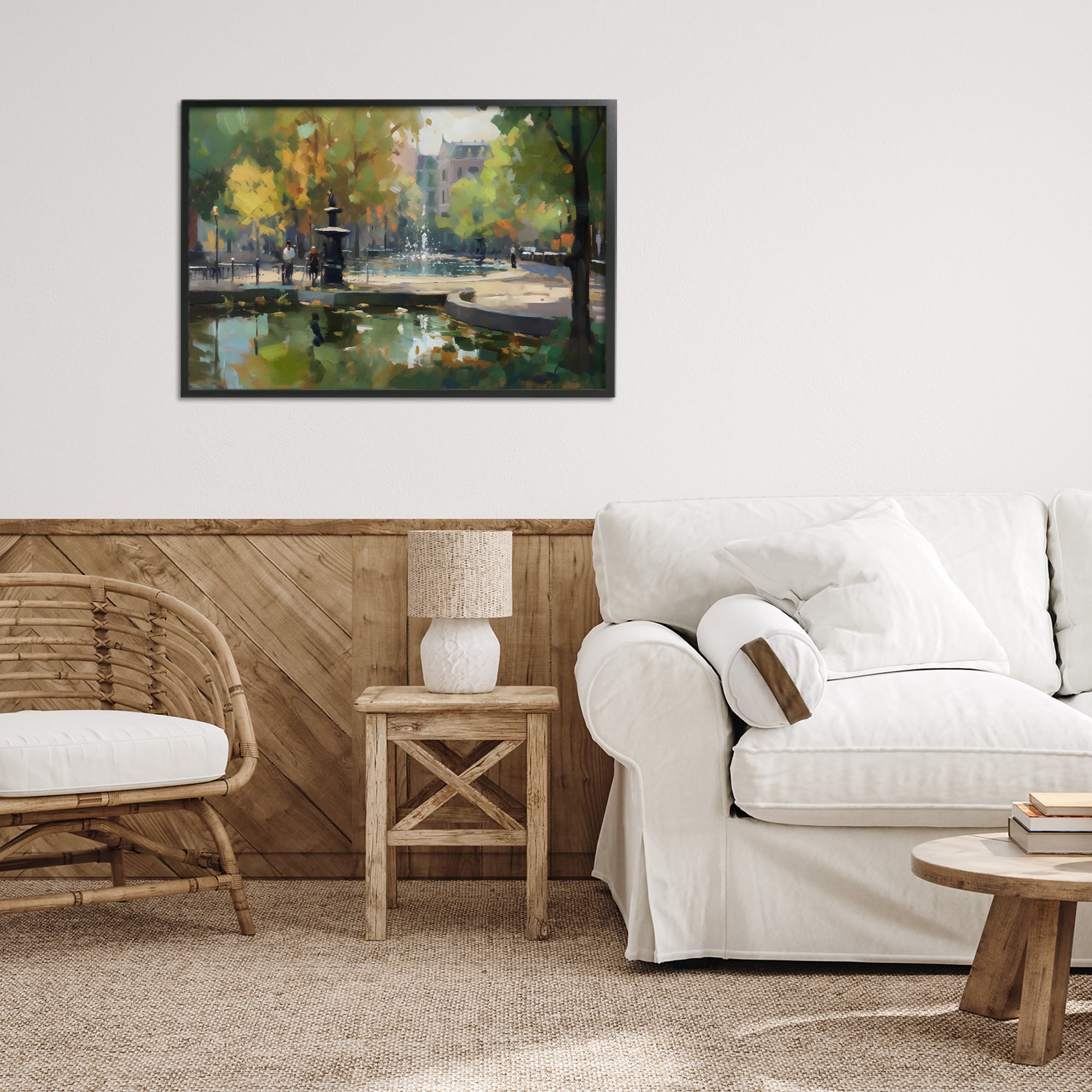 Stupell Industries Autumn Reflections at Park Fountain Black Framed Giclee Art, design by Creative Studio