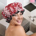 thumbnail image 5 of Shower Caps,Red Christmas Snowflake Pattern Waterproof Shower Cap for Women 4 Pieces,Double Reusable Hair Cover for Shower PEVA Elastic Stretch Hem, 5 of 7