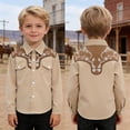 thumbnail image 2 of Byoo Big Boys Western Cow Boy Button Down Shirt Long Sleeve Solid Color Casual T Shirt Comfortable Soft Tshirt， Khaki, 2 of 4