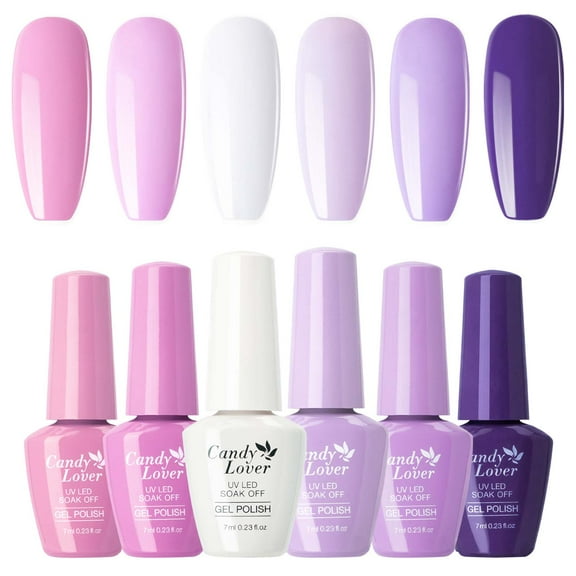 Candy Lover Gel Nail Polish Set, 6 Lavender Pink Purple Colors Gel Polish, Soak Off UV LED Nail Polish Home Salon Nail Art Manicure Gift Set for Girls Women