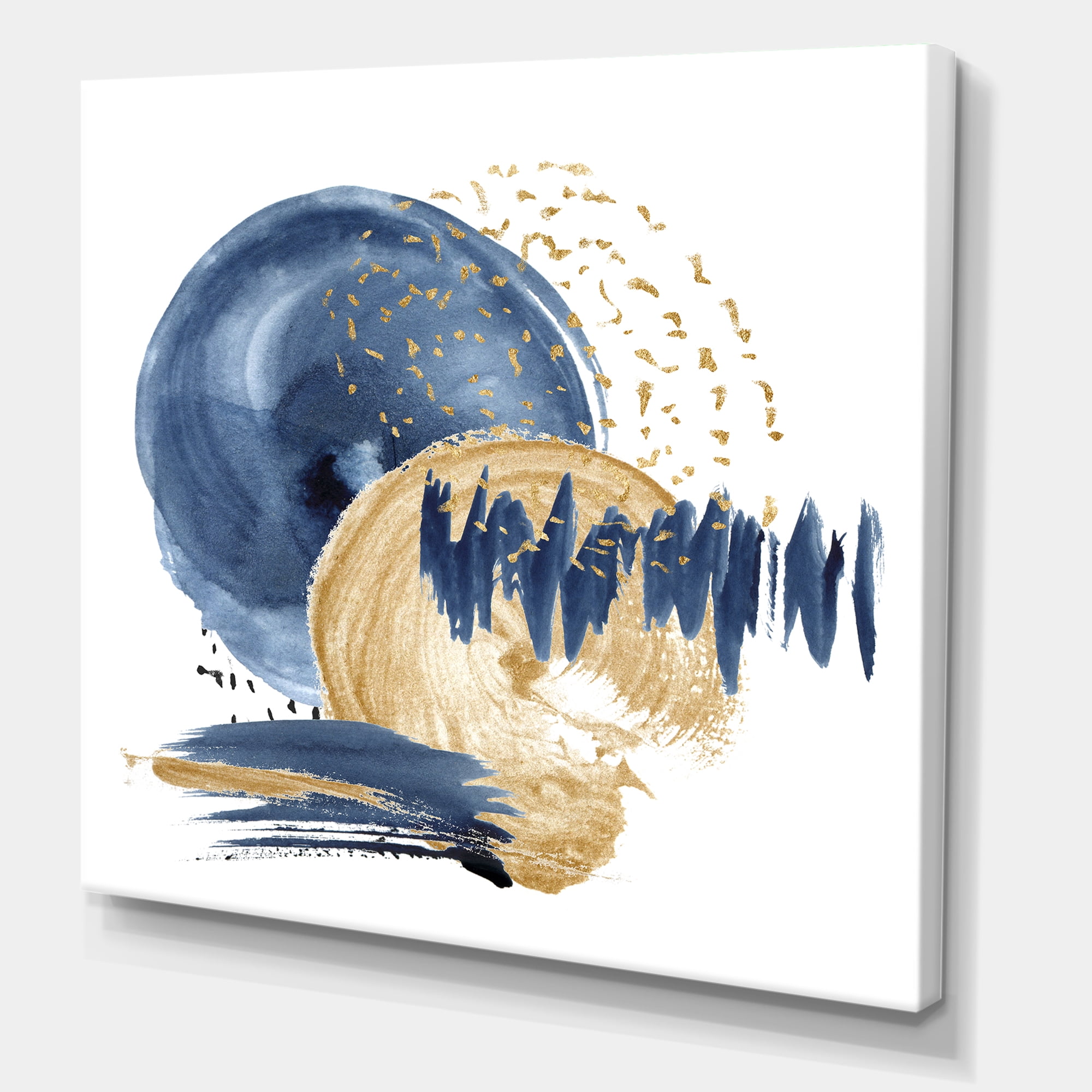 Designart ' Gold and Dark Blue Abstract Circle Ocean Texture ' Modern Canvas Wall Art Print