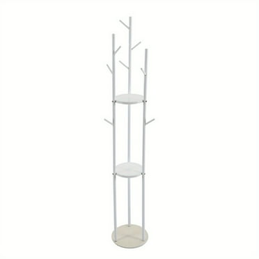Sturdy Freestanding Coat Rack with 4 Hooks, L-Shaped Poles, and Rock Base