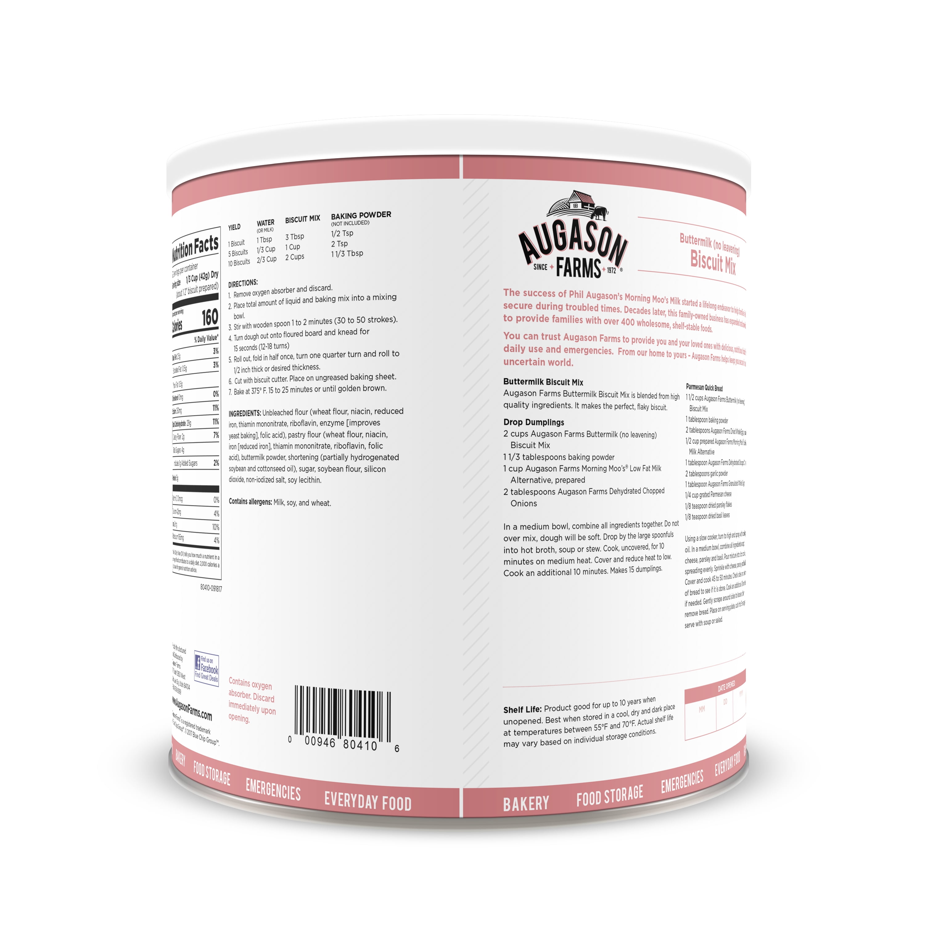 Augason Farms Buttermilk Biscuit Mix Can Emergency Food Supply, 29 Servings, 10 Year Shelf Life - Biscuit Mix Just Add Water and Baking Powder