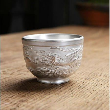 

Silver Water Cup Luxury Craftsmanship Dragon Phoenix Teacups Inlaid with Silver Tea Cup Artwork Home Drinkware E11610