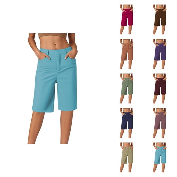 Knee Length Shorts for Women 2026 Summer Stretchy Straight Leg Dressy Casual Office Work Shorts with Pockets