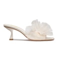 thumbnail image 2 of XYD Women Open Toe Applique Mid Spool Heels Slip on Ruffled Flower Mules Elegant Prom Party Slide Sandals Size 7 White, 2 of 4