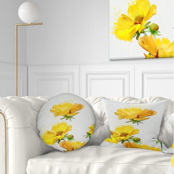 Designart Beautiful Yellow Flowers on White - Floral Throw Pillow - 12x20