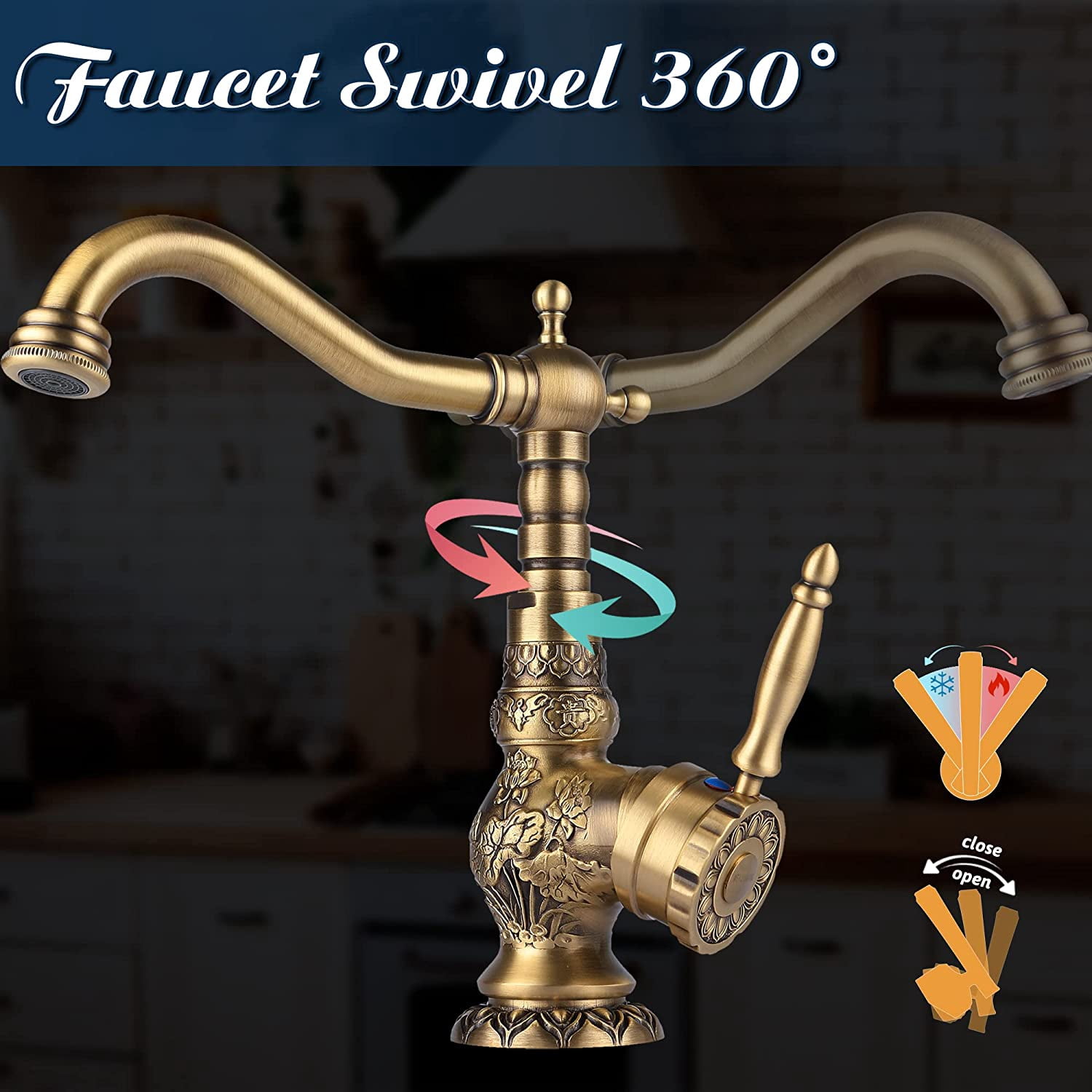 Antique Brass Bathroom Sink Faucet Lavatory Vanity Basin Mixer Faucet with Drain