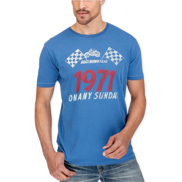 Lucky Brand - Camiseta gráfica para hombre de 1971 On Any Sunday, azul, grande Lucky Brand Camiseta gráfica