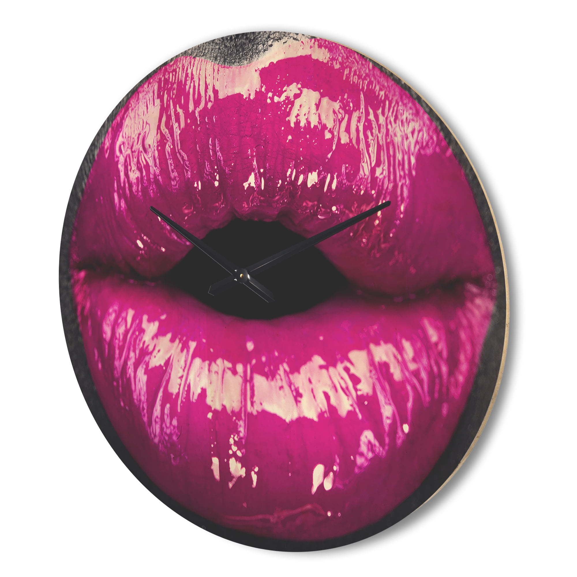 Designart 'Purple Woman Lip Makeup ' Modern Wood Wall Clock
