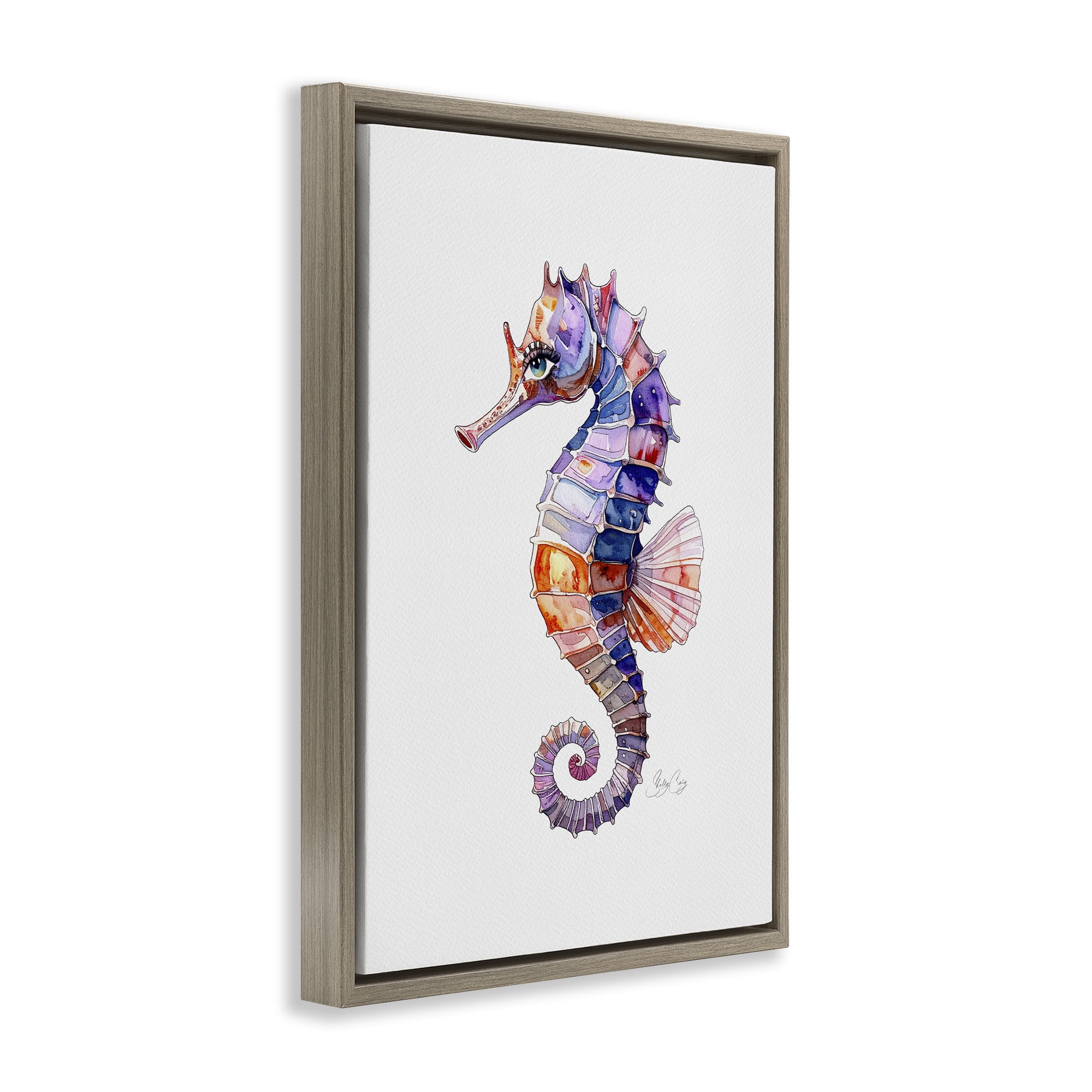 Stupell Industries Sea Whisper Seahorse Brown Framed Floater Canvas Wall Art, design by Shelly Craig