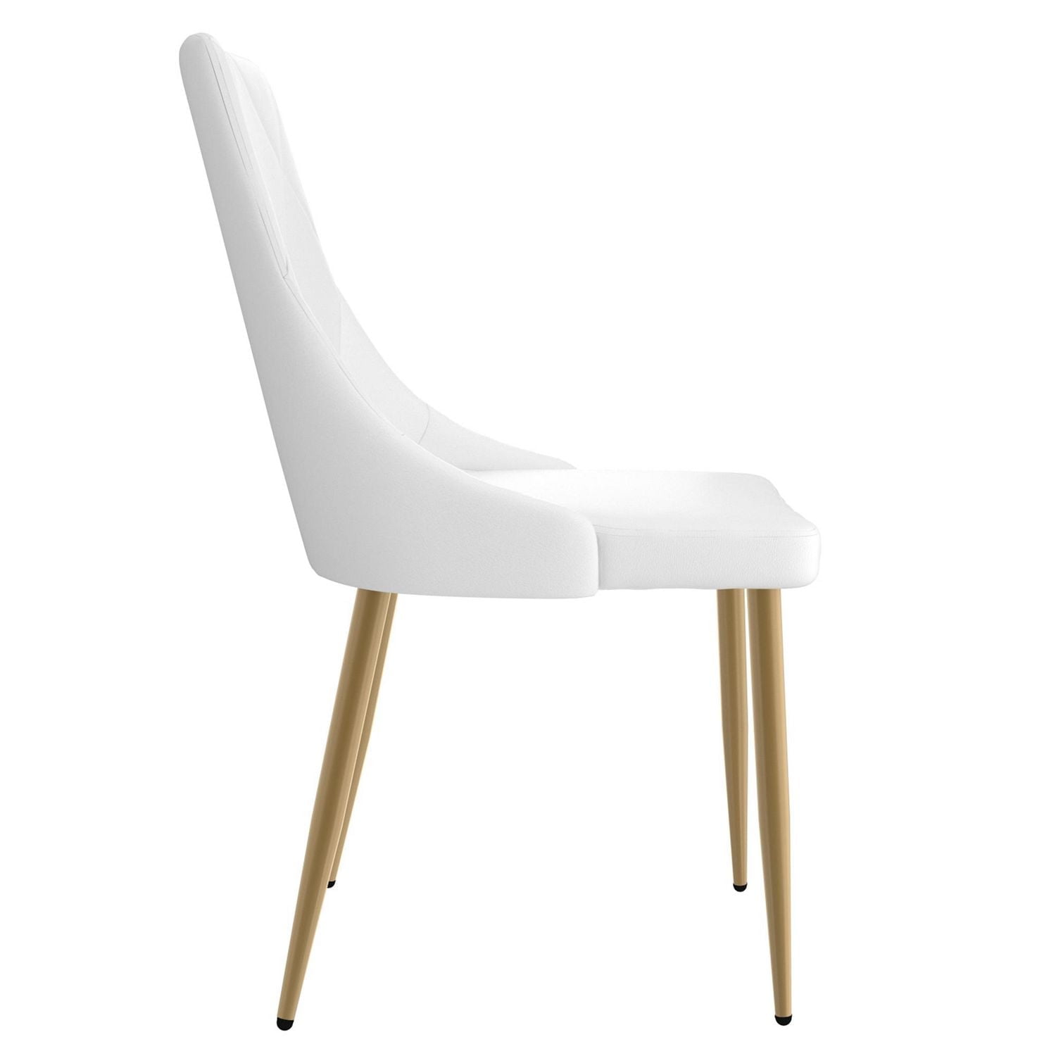 Set of 2 Contemporary Faux Leather and Metal Side Chair in White and Gold