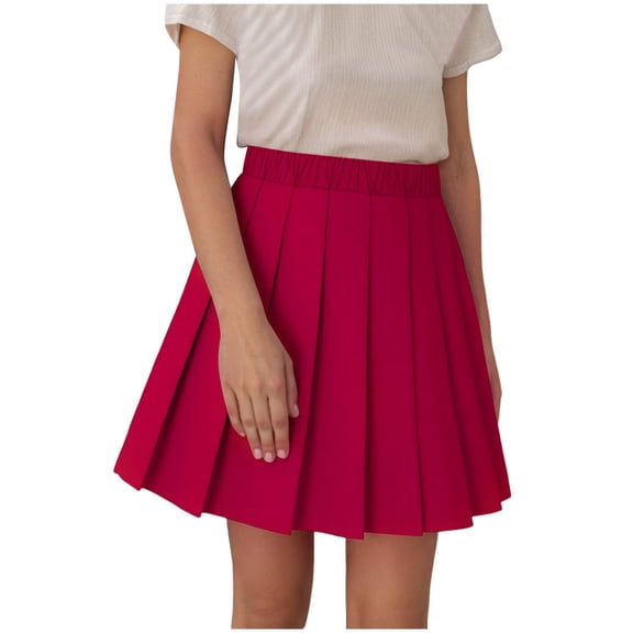 KPOPLK Girls Pleated Skirt Kids Tennis Elastic Waist Uniform Skort 4-14 Y(10-11 Years,Red)