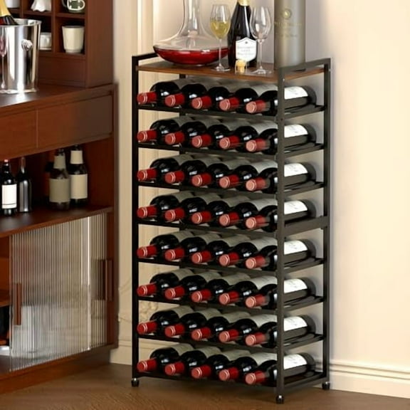 40 Bottle Wine Rack Freestanding Floor, 8-Tier Wine Storage Racks with Table Top, Detachable Wine Bottle Holder, Bar Stand Display Shelf for Kitchen, Bar, 18" L x 9.3" W x 33" H