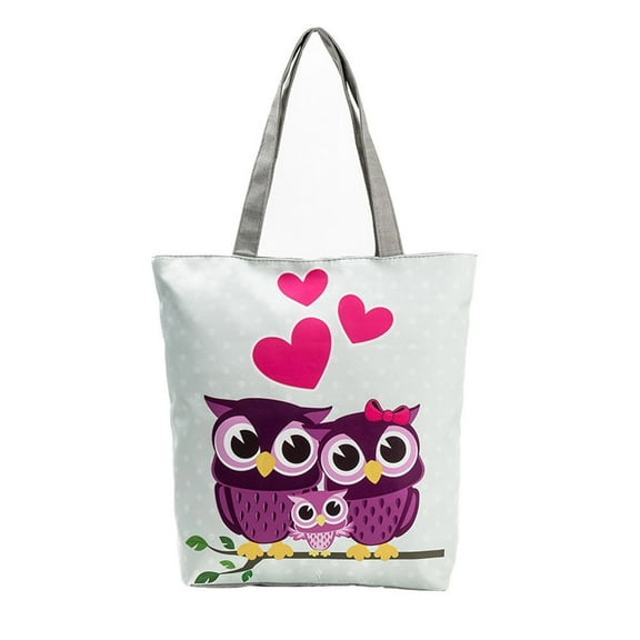 Kiplyki Owl Printed Canvas Tote Casual Beach Bags Women Shopping Bag Handbags