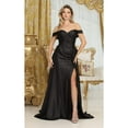 thumbnail image 2 of May Queen MQ2056 Juniors Womens High Slit Ruched Taffeta Gala Gown, 2 of 10