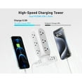 thumbnail image 3 of Flat Plug Power Strip Tower 10FT, 40W Total Fast Charging Station, Dual PD 20W USB-C Surge Protector with 12 AC Outlets and 8 USB Ports (4 USB C), Long Extension Cord for Home Office Dorm Room, 3 of 5