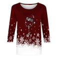 thumbnail image 3 of Camisetas de Navidad para Mujeres, 3/4 Manga Cuello Redondo Blusa con Estampado de Vacaciones, Top de Moda Casual, 3 of 5
