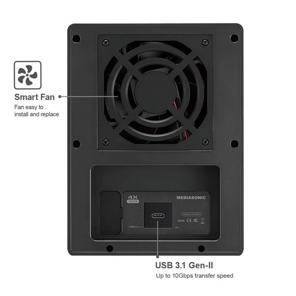 Mediasonic Raid 4 Bay Hard Drive Enclosure - USB 3.2 Gen 2 10Gbps USB Type C Raid 0/1 | Support 22TB HDD USB Hub (HFR7-SU31CH)
