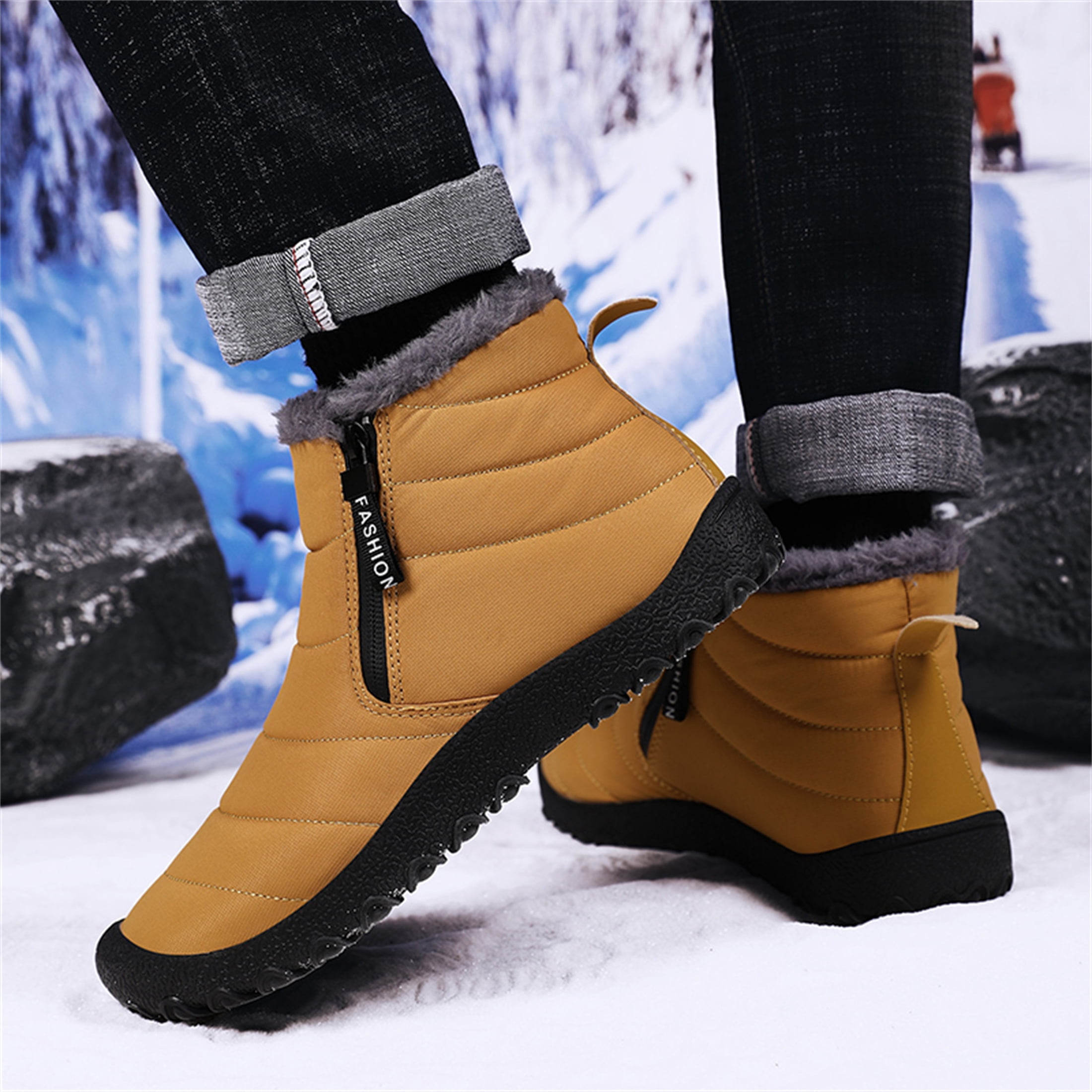 LASUDRAA Mens Barefoot Winter Boots Water-Resistant Slip-Resistant Hiking Snow Shoes Lightweight Warm Ankle-High Boots, Wide Toe Box,Trails & Everyday Wear