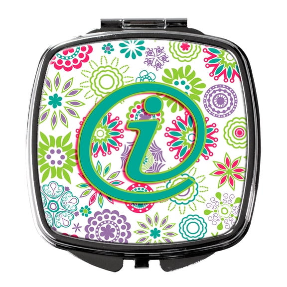 Letter I Flowers Pink Teal Green Initial Compact Mirror CJ2011-ISCM
