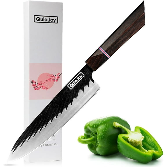 Qulajoy 8 inch Japanese Chef Knife, Professional Hand Forged High Carbon Steel Kitchen Chef Knife, Razor Sharp Cooking Knife with Ebony Handle
