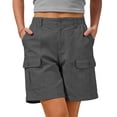 thumbnail image 2 of Rggeeun Women'S Shorts Solid Color Elastic High Waist Buttons Cargo Knee-Length Loose Fit Soft Breathable With Pockets For Summer Gym Kawaii Bottoms,Grey,Xxl, 2 of 3