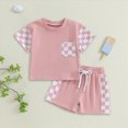 thumbnail image 2 of Boys Summer Outfits Toddler Baby Boy Summer Clothes Plaid Patchwork Short Sleeve T Shirt Tops and Stretch Shorts Boy Outfit, 2 of 6