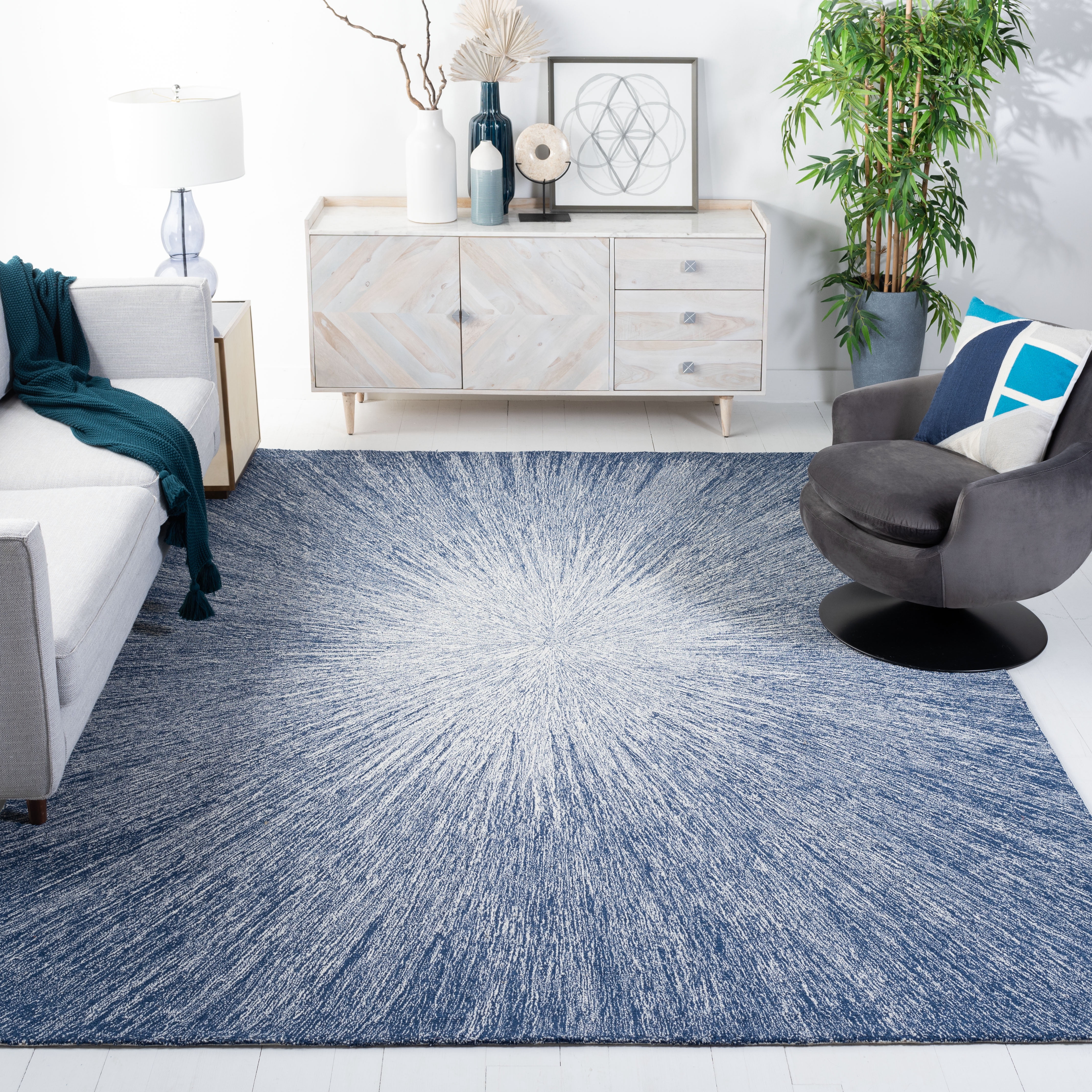 SAFAVIEH Micro-Loop Carbrey Sunburst Area Rug, Blue, 8' x 10'