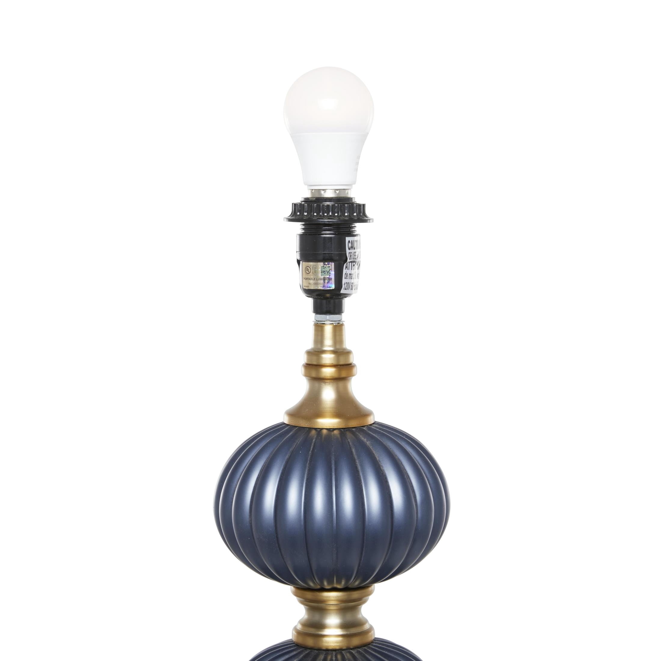 DecMode 69" Ribbed Blue Floor Lamp with Blue Velvet Shade