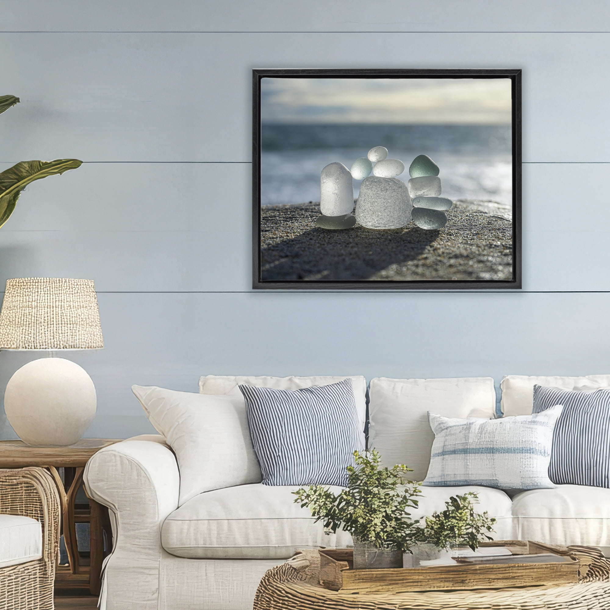 Stupell Industries Balancing Sea Glass Pebbles Black Framed Floater Canvas Wall Art, design by LMarie Allen