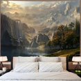 thumbnail image 3 of Tapiz del mundo de la fantasía, tapices del paisaje del lago del bosque de la montaña, tapiz de la cascada de la naturaleza del sol del desierto para el dormitorio cálido 60 × 80 pulgadas marrón, 3 of 5
