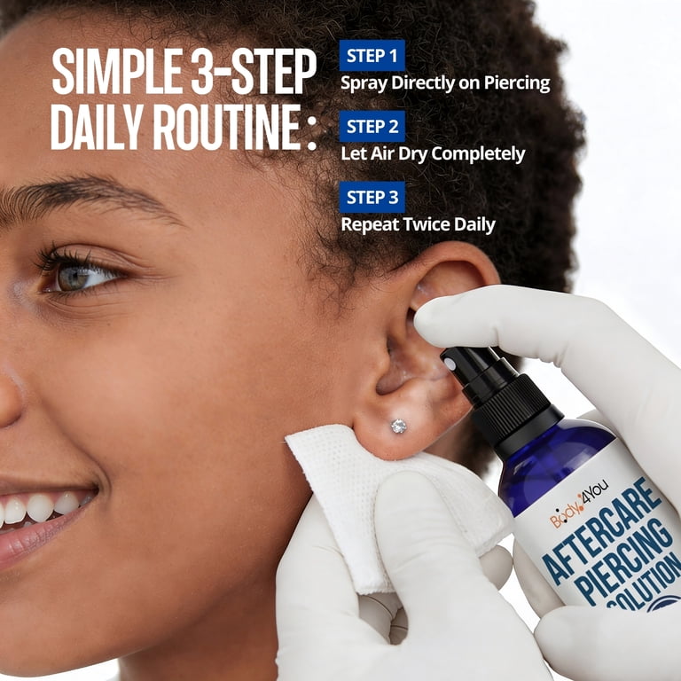 BodyJ4You Piercing Aftercare Spray - Saline Solution Natural Keloid Bump  Removal - Ear Piercing Cleaner Nose Septum Belly Button - Sea Salt Aloe  Vera ...